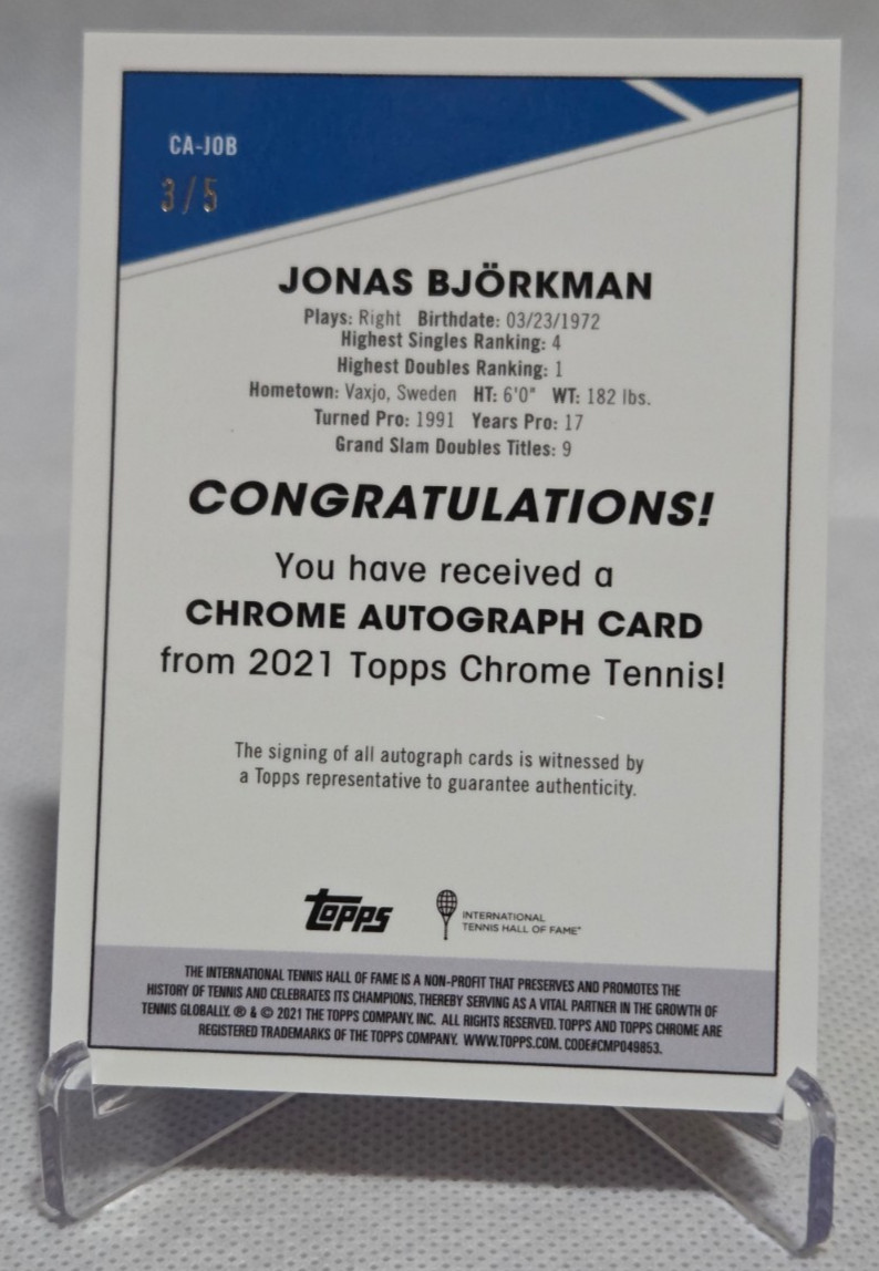 2021 Topps Chrome Tennis JONAS BJORKMAN Auto Red Refractor /5 #CA-JOB