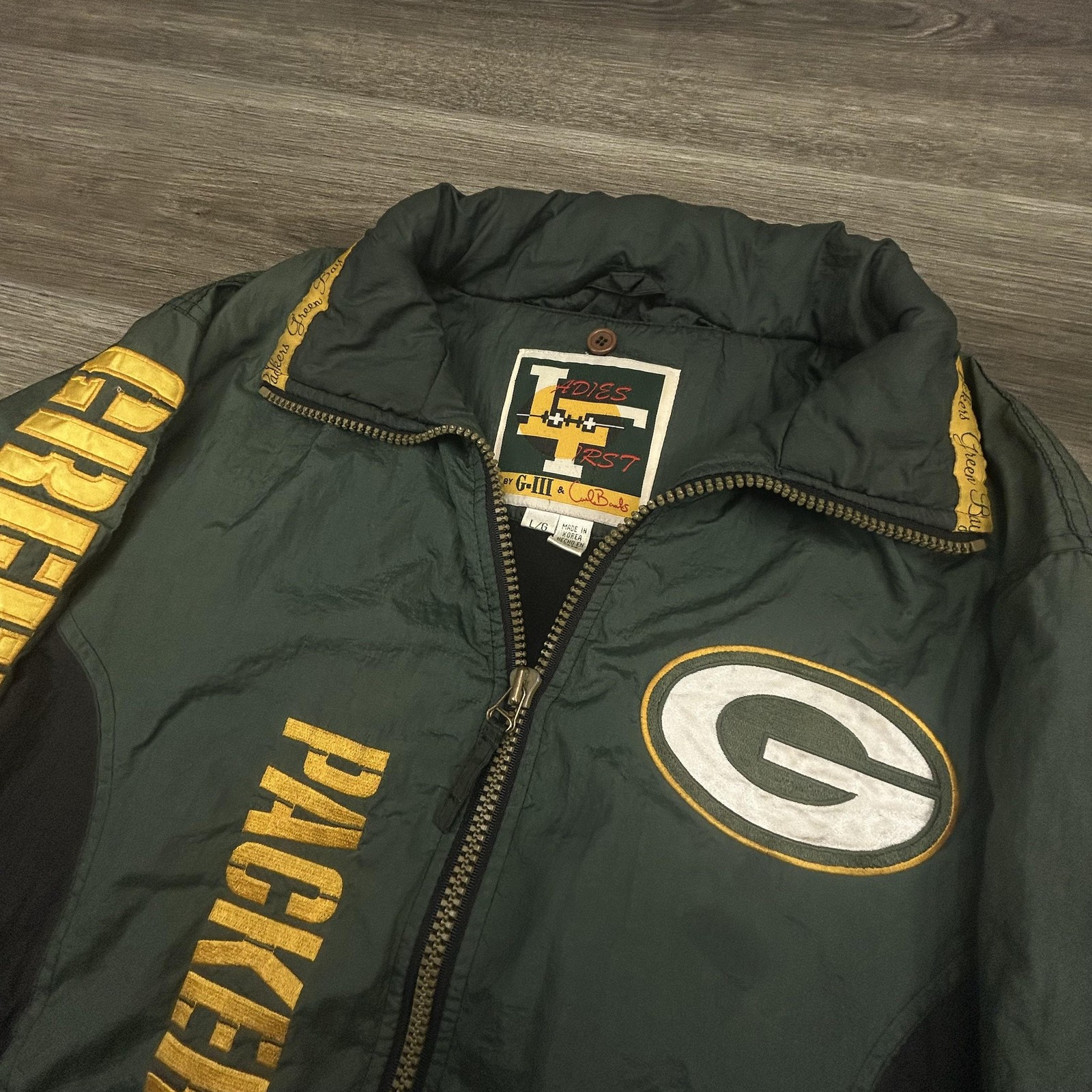 Vintage Green Bay Packers Jacket Womens Large Green NFL Football G-III Coat 90s