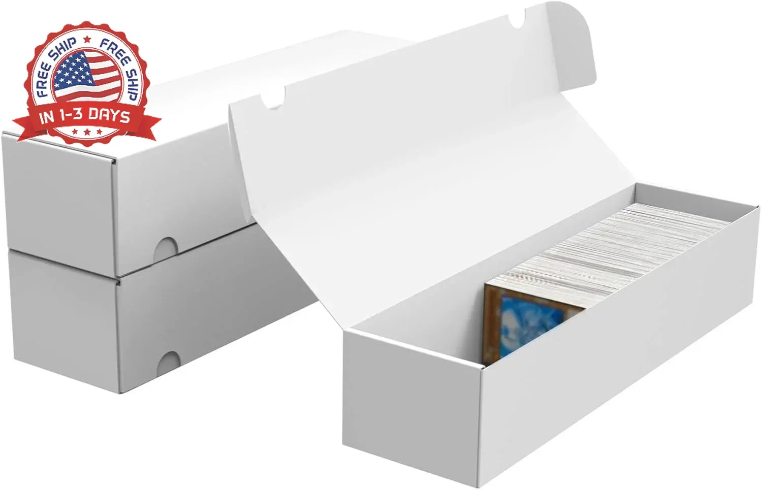 Trading Card Storage Box, 3-Pack 1100 Count White Corrugated Cardboard Bulk Spor