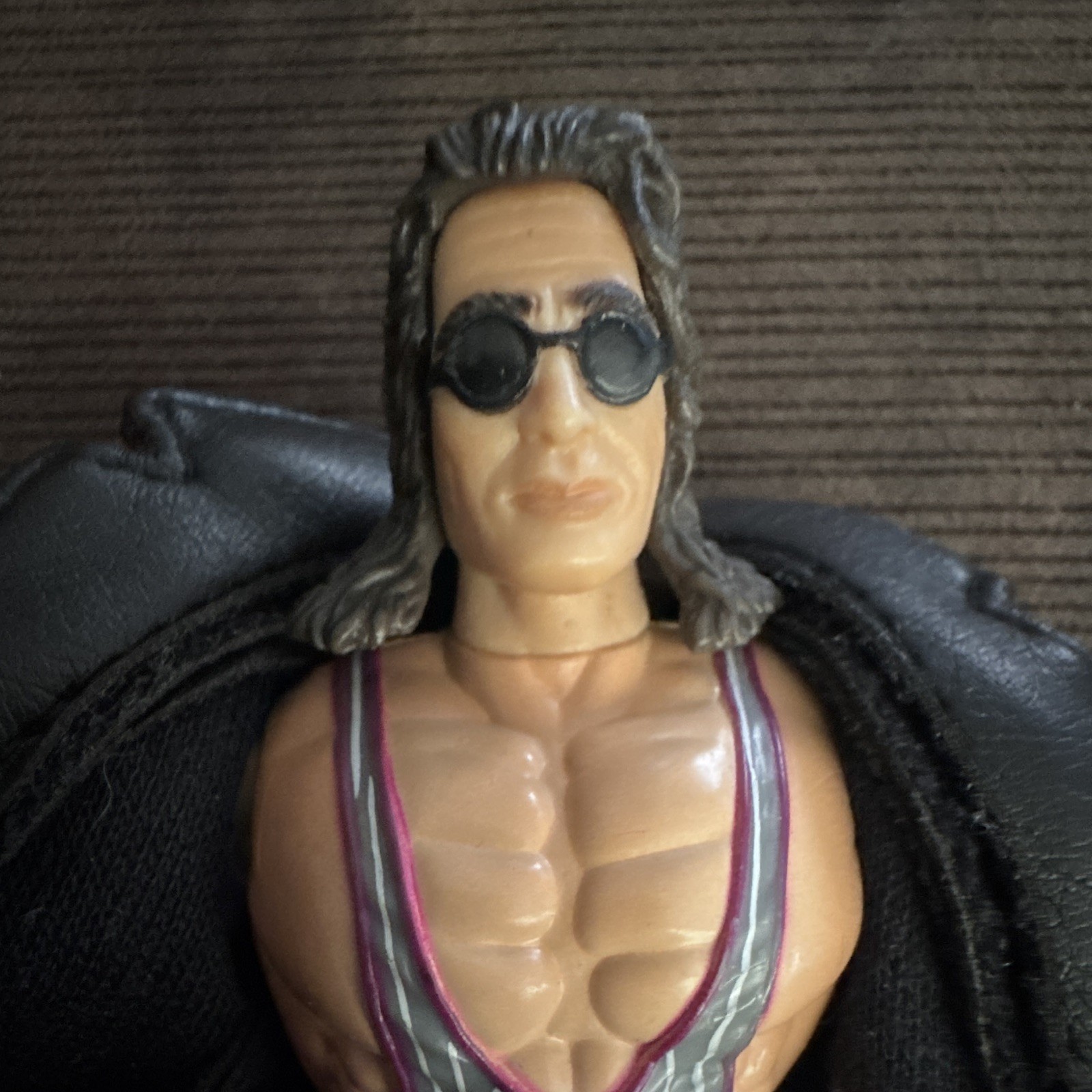WCW Wrestling Action Figure w/ Black Coat, Gray Striped Singlet & Sunglasses