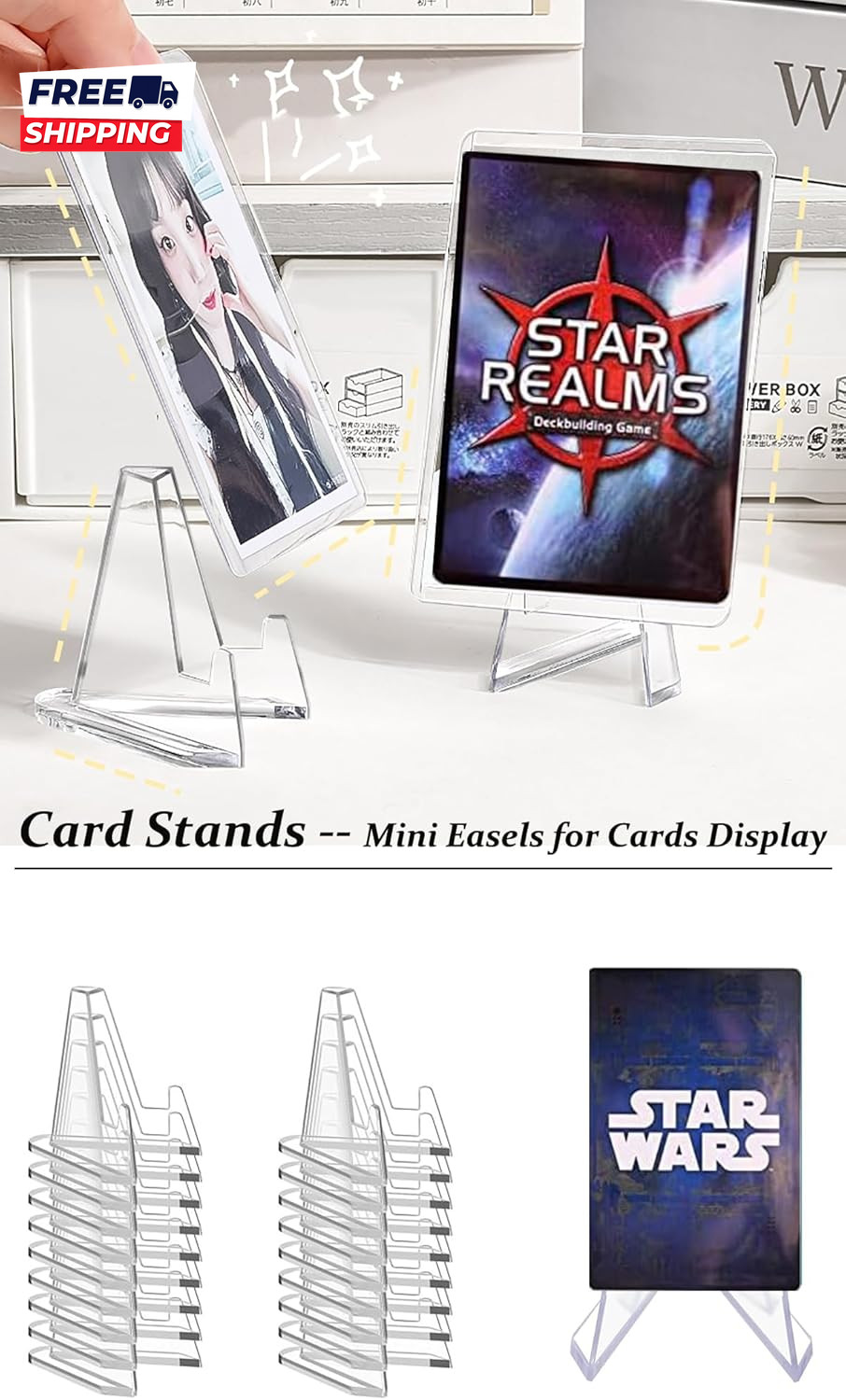 50 Packs Card Display Stand 2.2 Inch Acrylic Easel Mini Card Stand