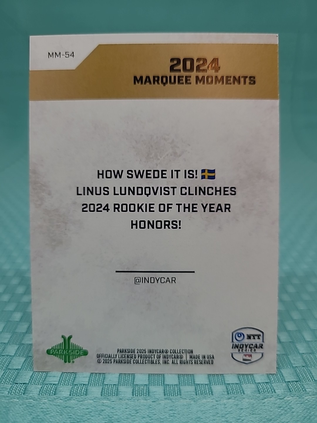 2025 Parkside Indycar Marquee Moments Linus Lundqvist ROTY MM-54