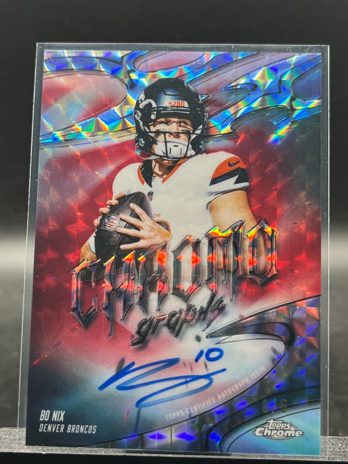 2025 Topps Chrome Bo Nix CG-BN Chromographs On-Card Auto Red Geometric 1/5