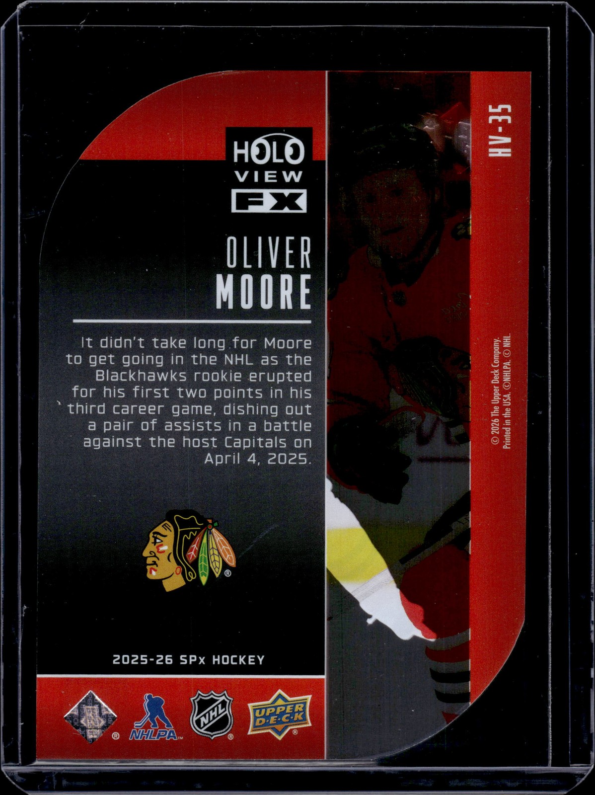 2025-26 SPx #HV-35 Oliver Moore Rookie Holo View FX RC