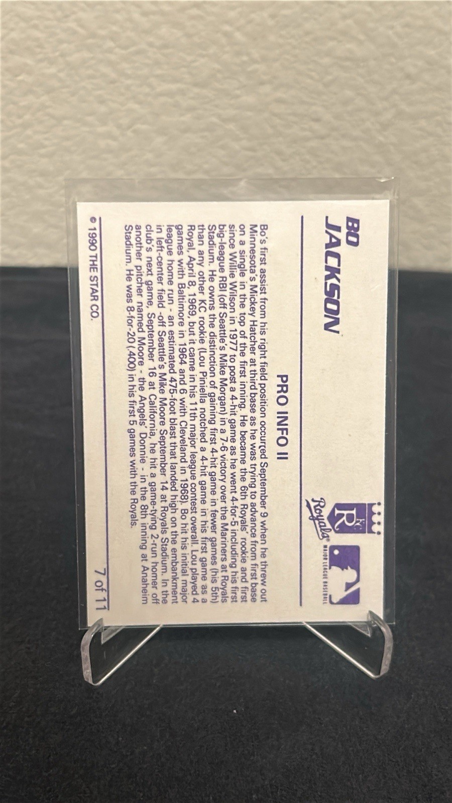 The Star Co. 1990 Star Bo Jackson Pro Info II #7/11 Kansas City Royals