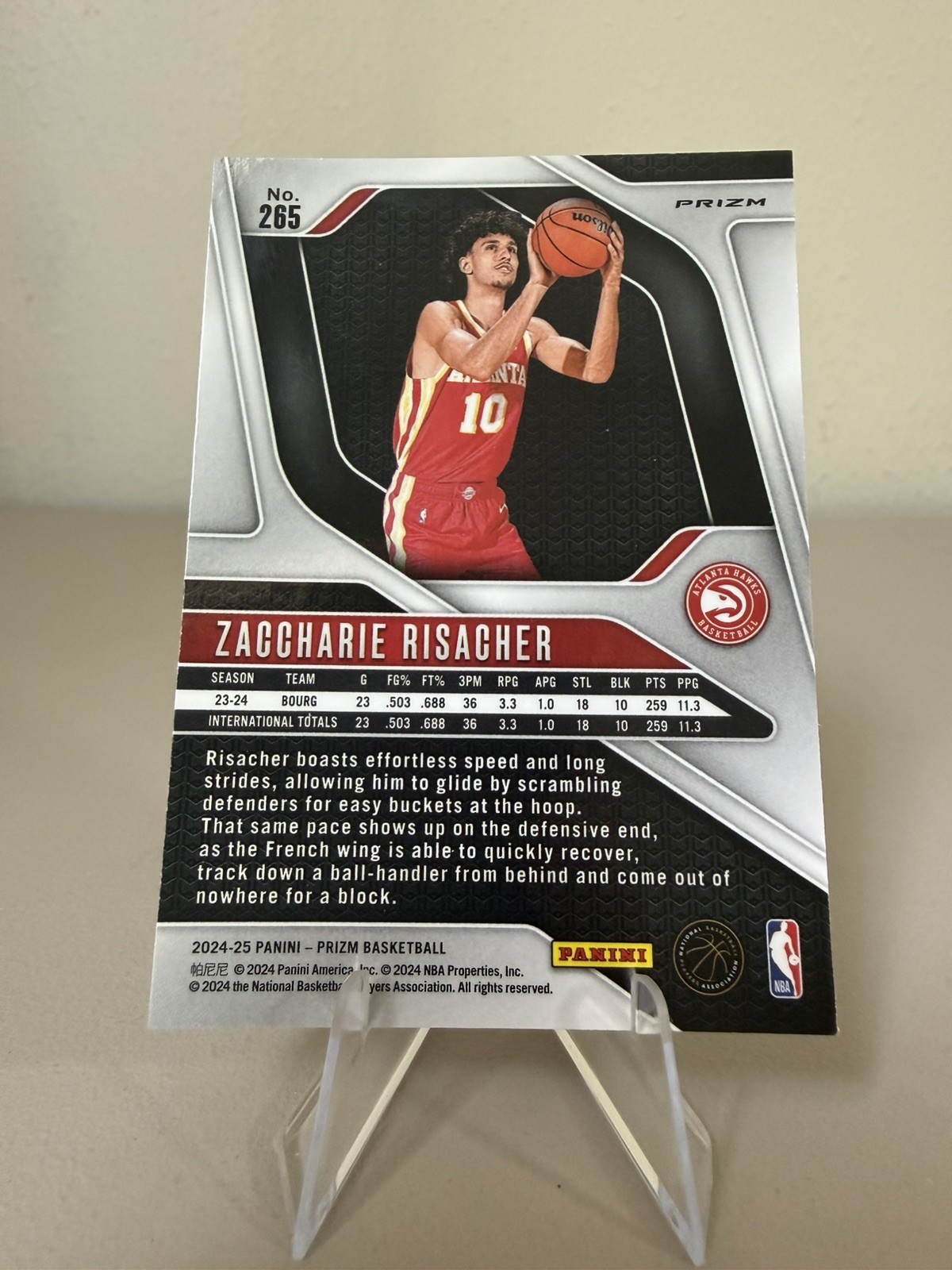 2024-25 Panini Prizm Zaccharie Risacher Red/White/Blue Prizm Rookie RC #265 2