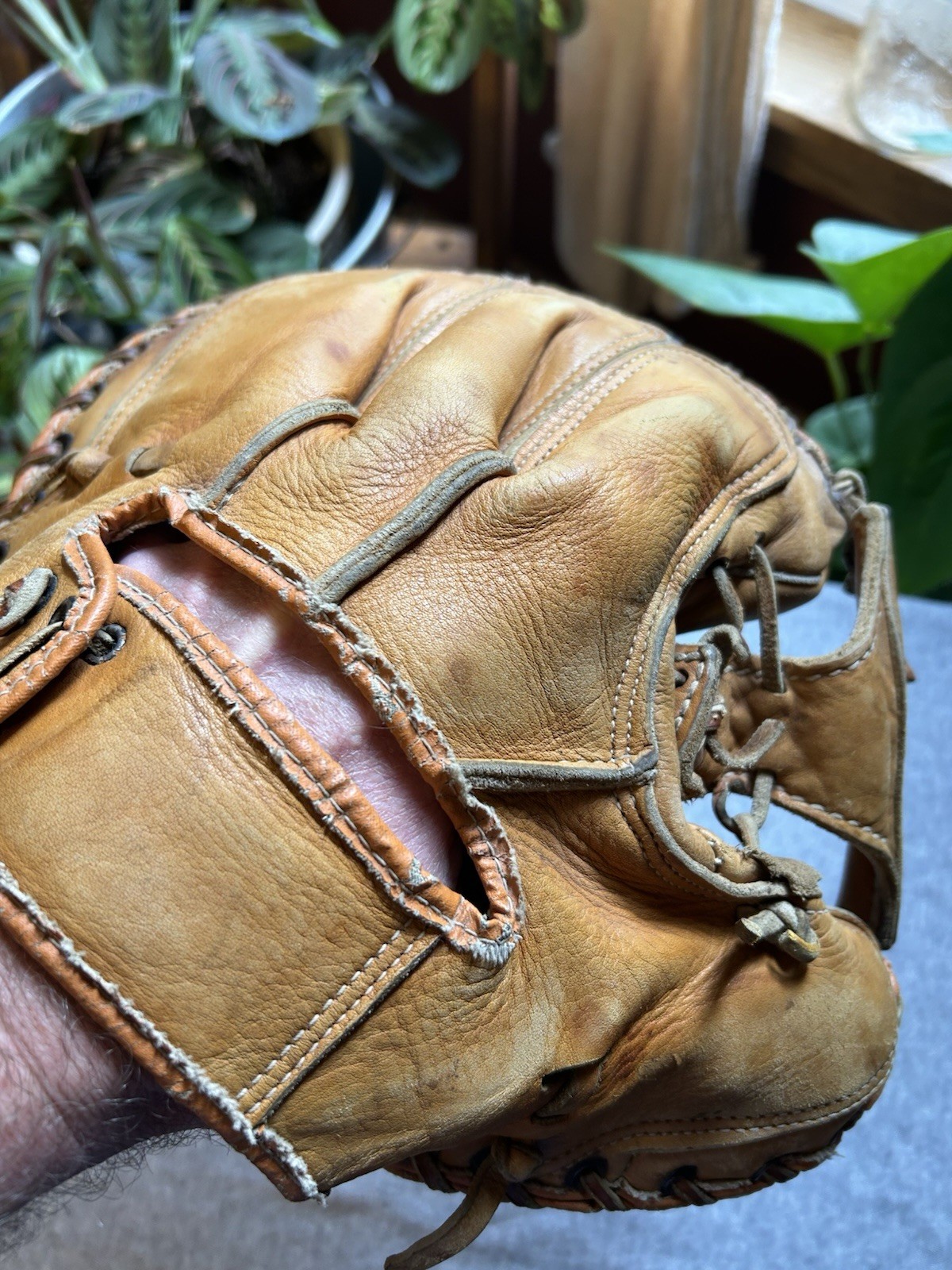 Vintage Baseball Catcher Glove Mitt Denkert M229 HAL SMITH Pro Maker Hinge Pad