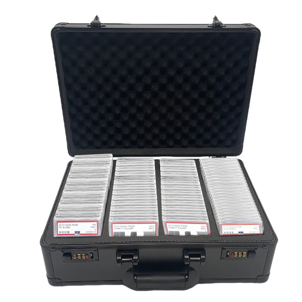 4-Row Graded Card Storage Box Case Holds 150+ Slabs PSA Slab Case w/ Key Lock