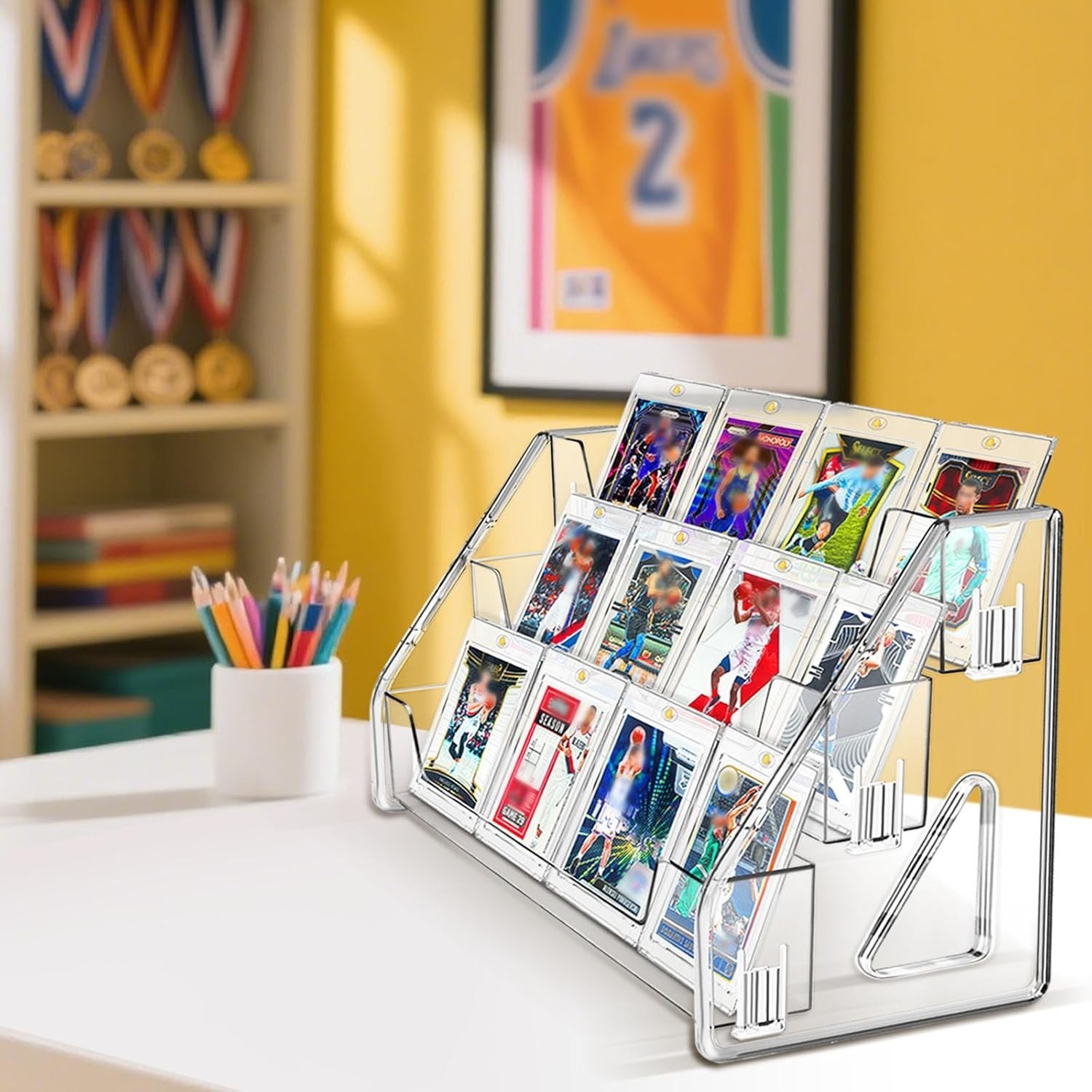 Magnetic Card Holder 3-Tier, Card Display Stand Clear Acrylic Trading Sports Car