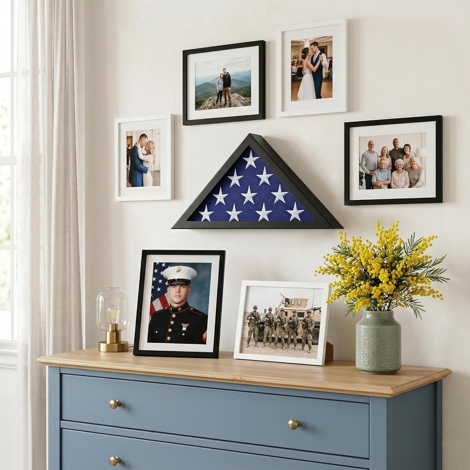 Flag Display Case for 3×5′ Folded Flags – Engineered Wood with Triangular Shape