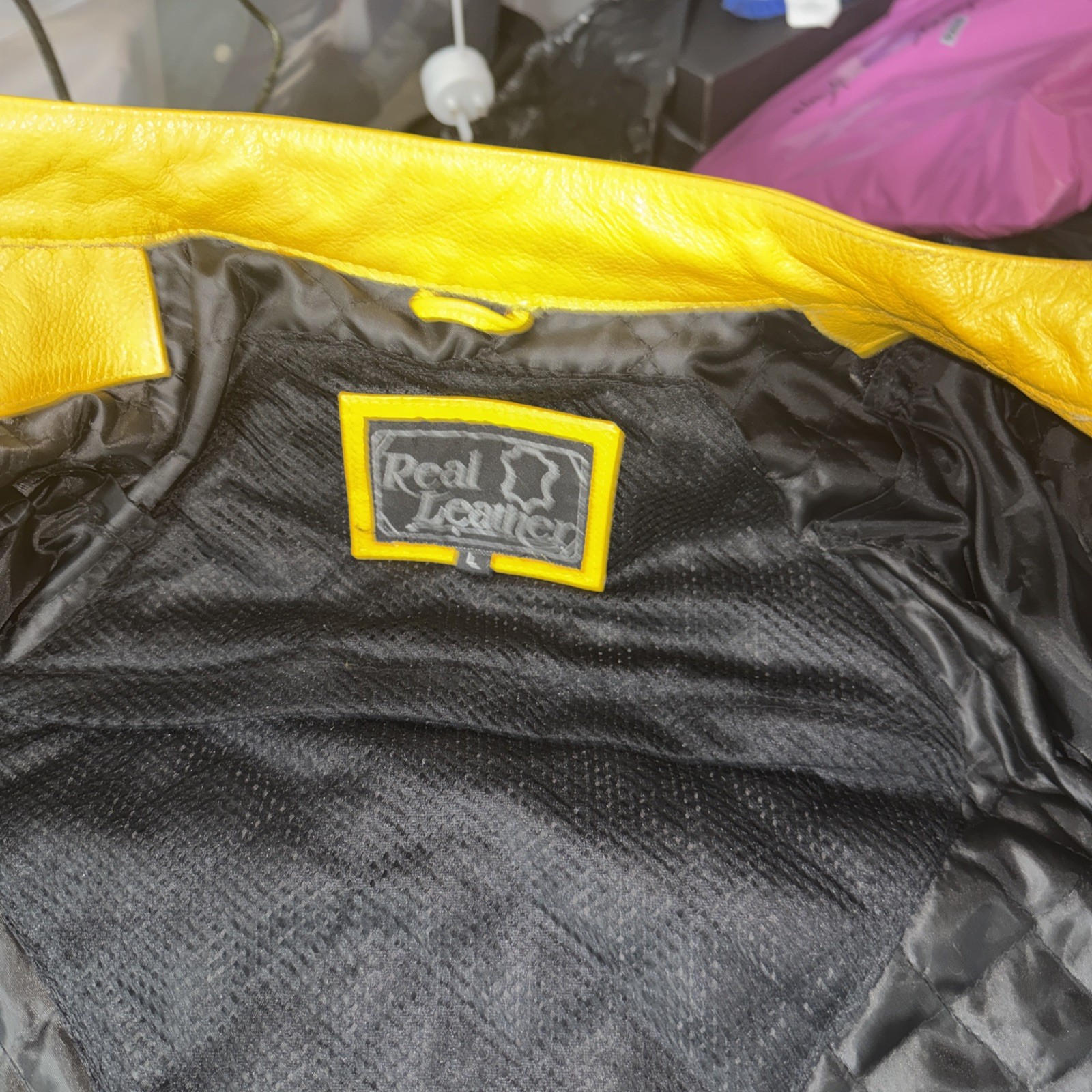 Vintage Michael Schumacher Ferrari Leather Jacket Mens Size large Yellow Black
