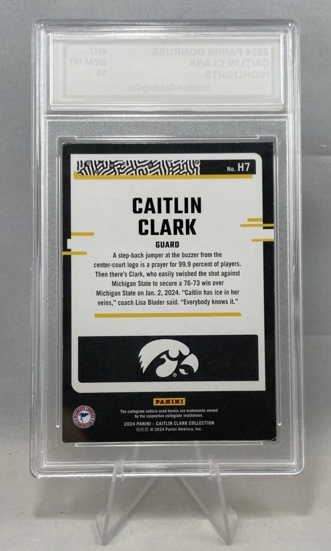 Caitlin Clark Graded Gem Mint 10 2024 Panini Donruss H7 Highlights Buzzer Beater