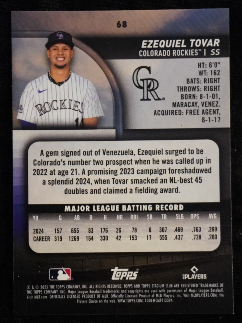 EZEQUIEL TOVAR—2025 Topps Stadium Club Sepia Parallel Insert #68