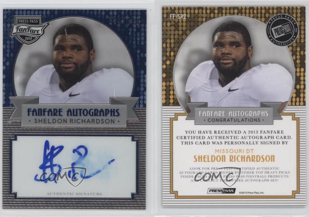 2013 Press Pass Fanfare Blue 124/149 Sheldon Richardson #SR2 Rookie Auto RC 1n0