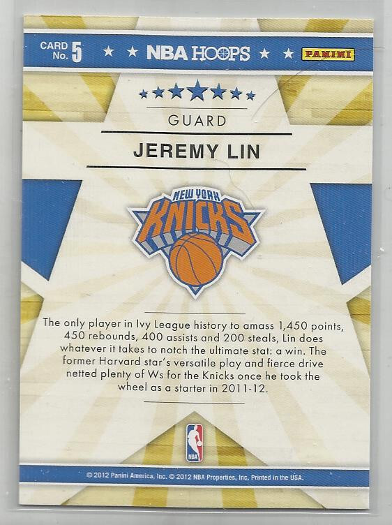 2012-13 NBA Hoops (RISING STARS) Jeremy Lin #5 (RARE)