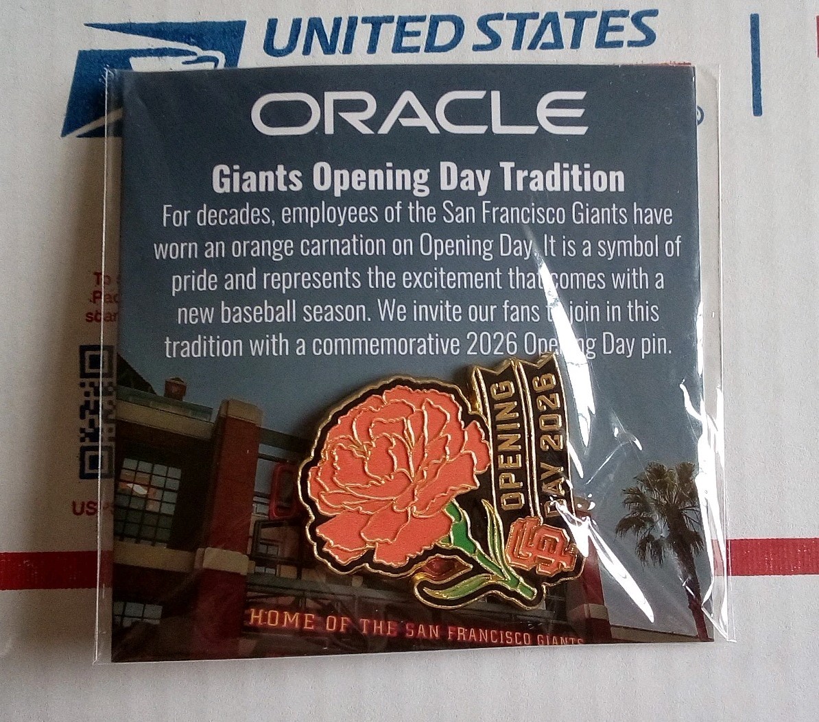 San Francisco SF Giants Commemorative Opening Day Pin March 27, 2026 vs. Yankees