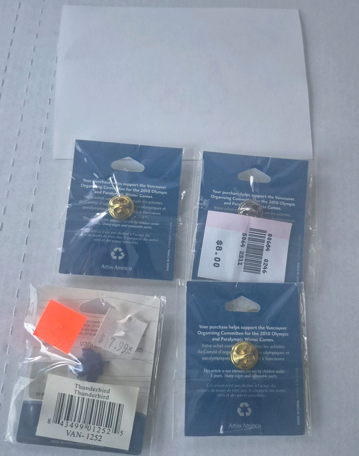 4 Collectible Vancouver Winter Olympics 2010 Pins New Never Opened plus Decal
