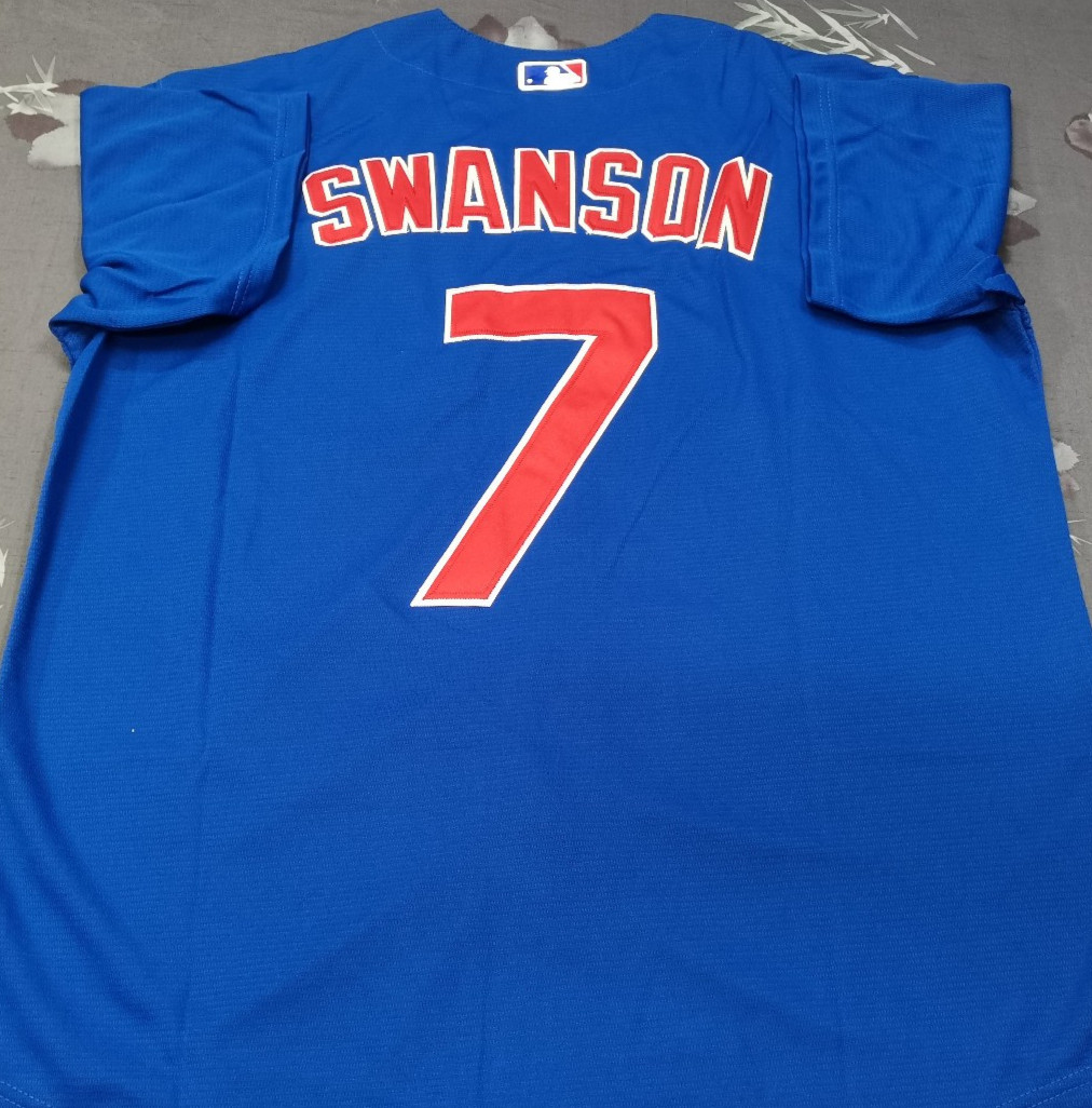 Dansby Swanson #7 Cubs Royal Cool Base Sewn Stitched Jersey.