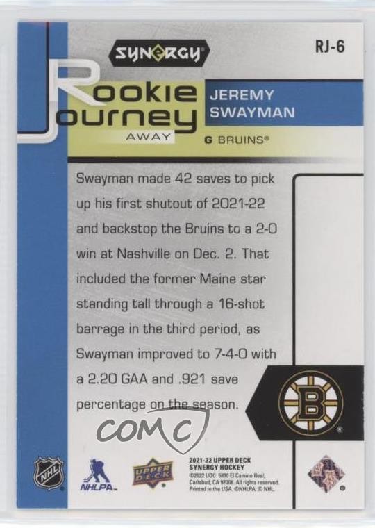 2021 Upper Deck Synergy Rookie Journey Away Red 171/399 Jeremy Swayman RC 14sr