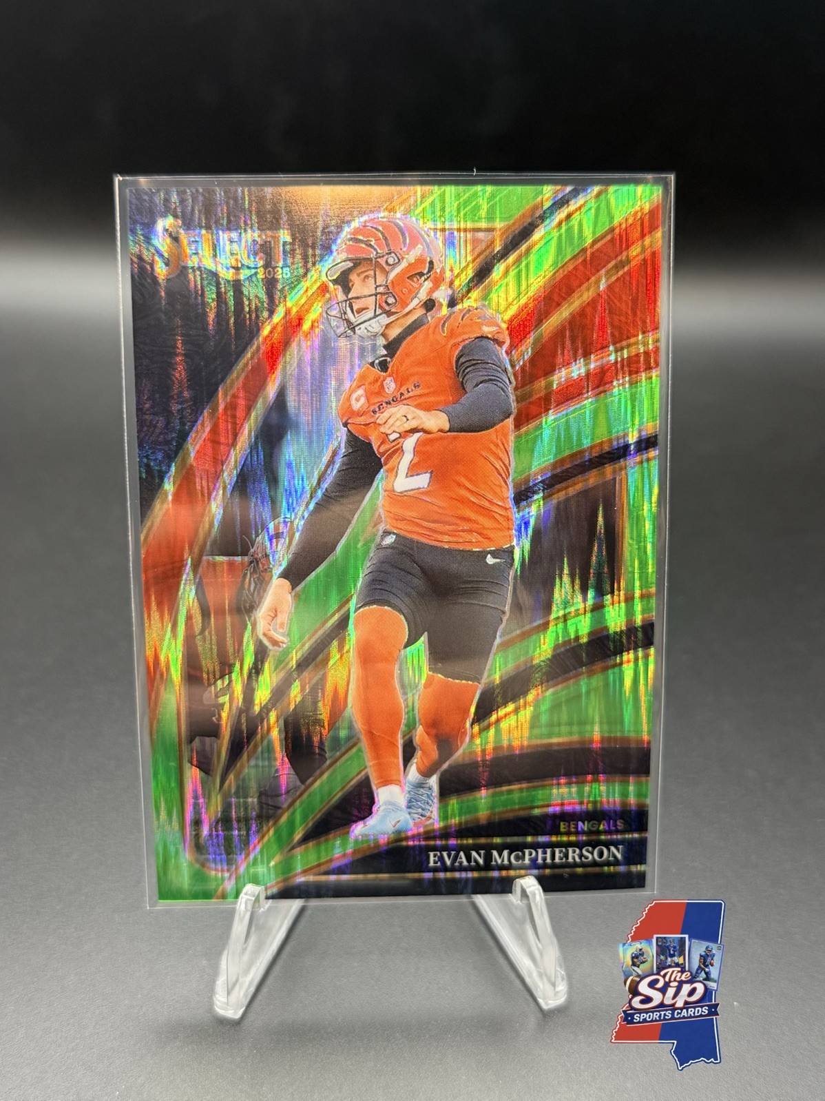 2025 Panini Select Evan McPherson Neon Green Shock Prizm #256 /699 Bengals