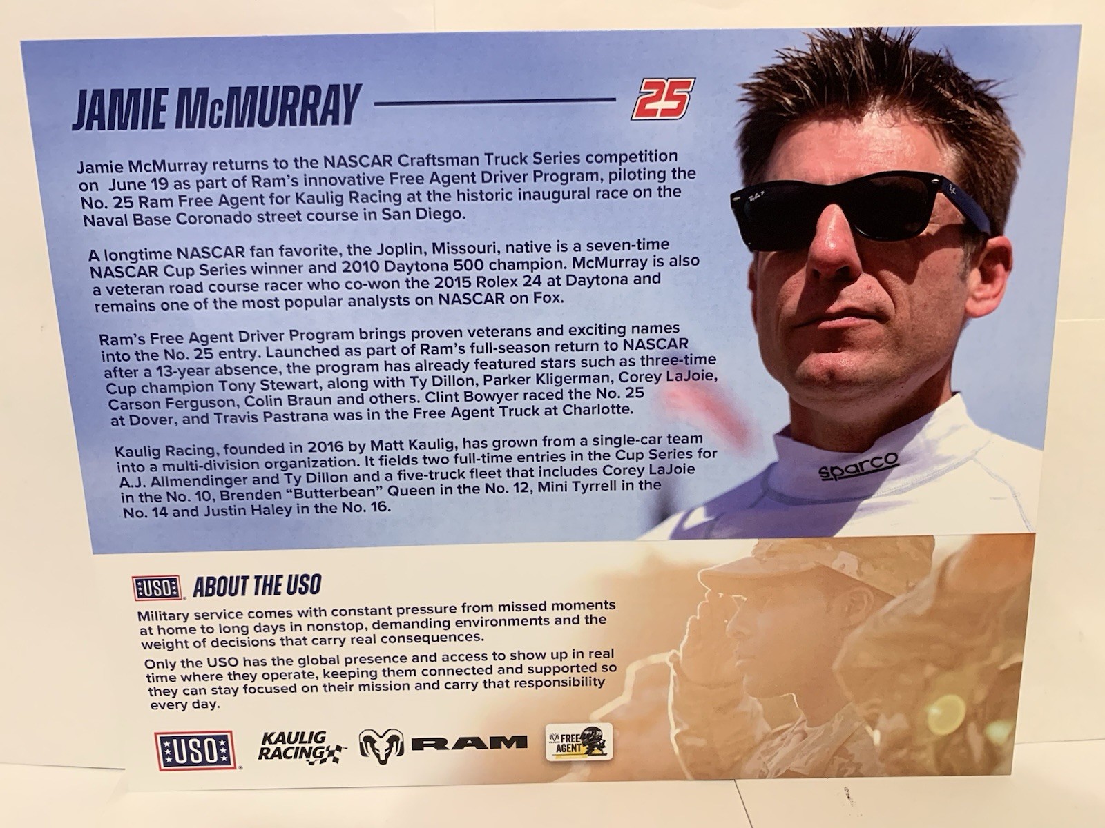2026 JAMIE McMURRAY KAULIG #25 PATRIOTIC USO FREE AGENT NASCAR TRUCK SAN DIEGO