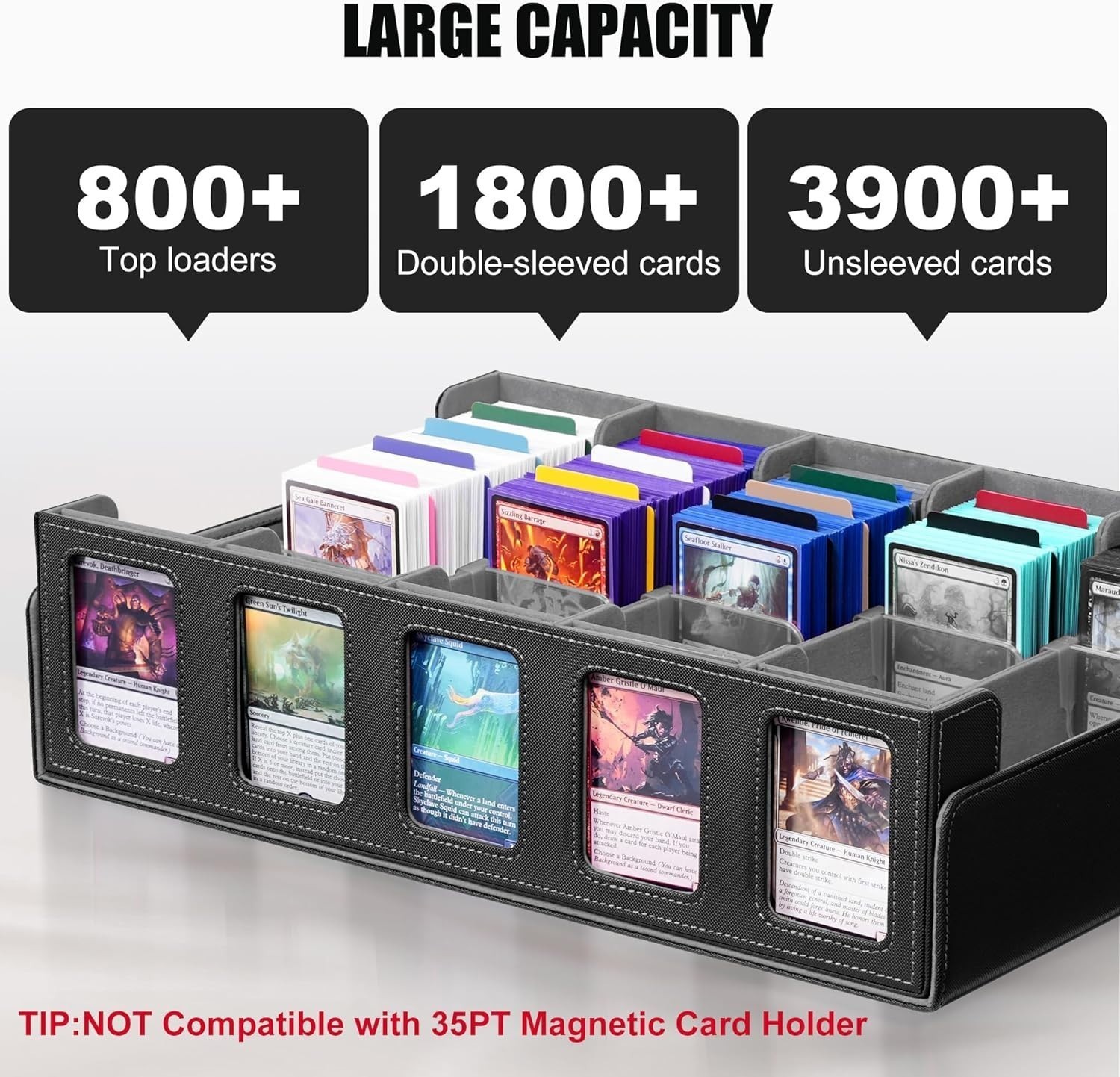 Trading Card Storage Box 5-Row 3900+ Capacity, TCG MTG Card Case Magnetic Lid !