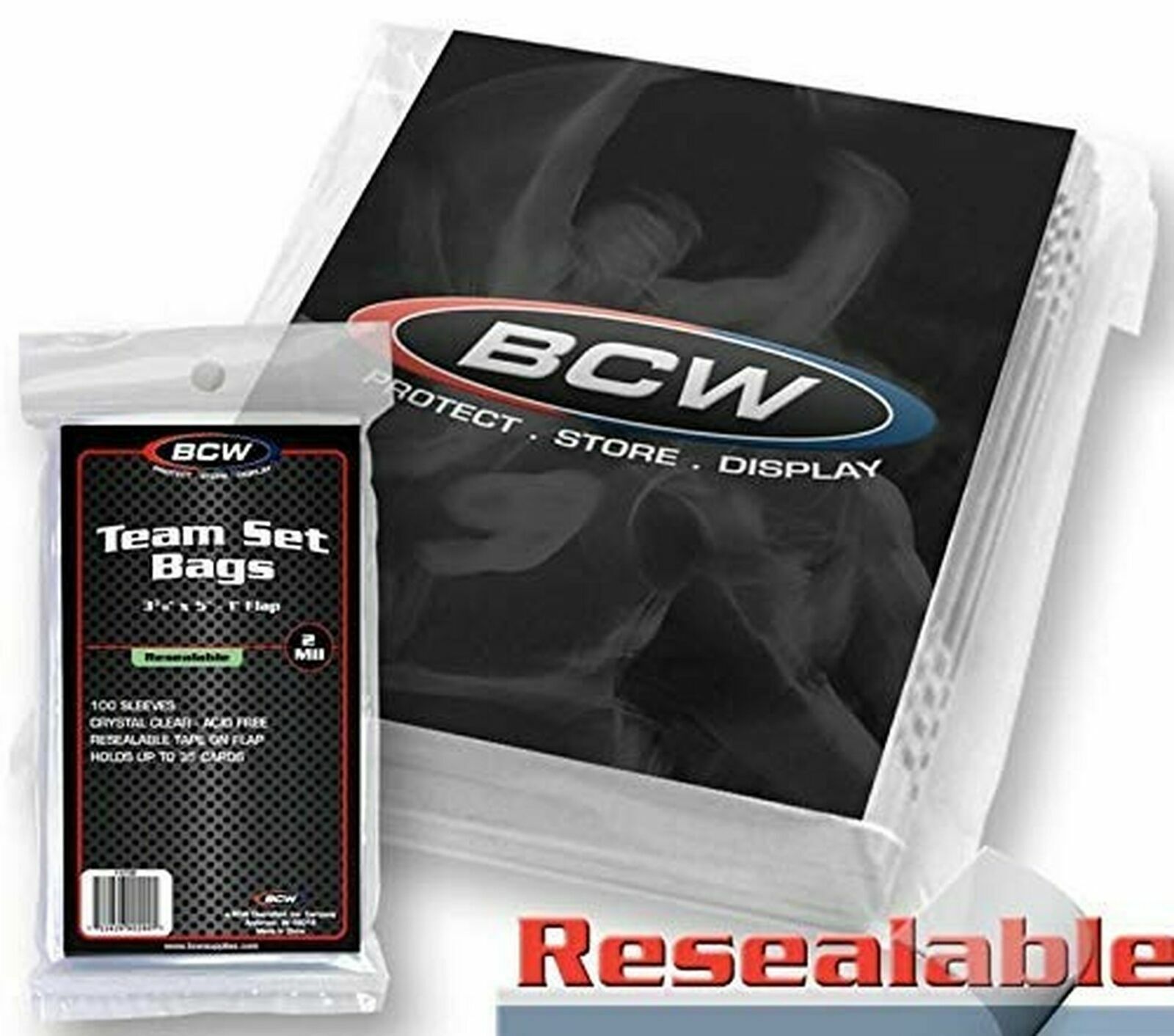 BCW Team Set Bags (100) Resealable Sports Card Protect Holder Sleeves NEW