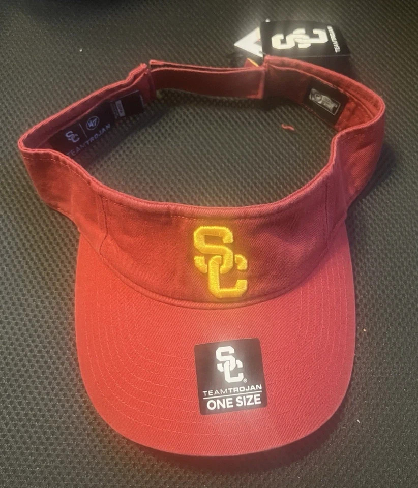 USC Trojans Adult SC Logo Visor Hat Cap Red 47 Brand Team Trojan Strap Back NWT