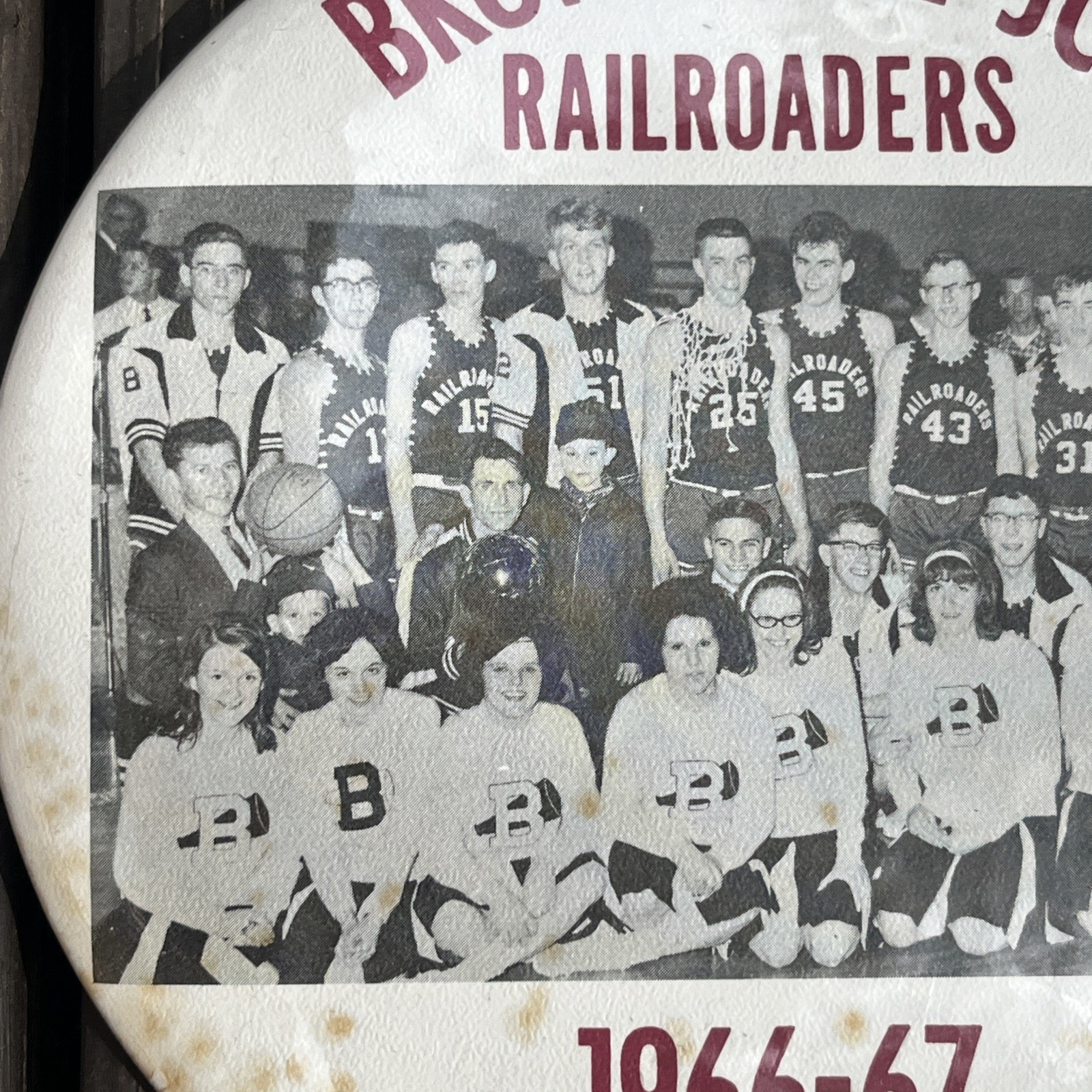 VTG 1966-67 Brownville Junction Railroaders Basketball Button Pin State Champs