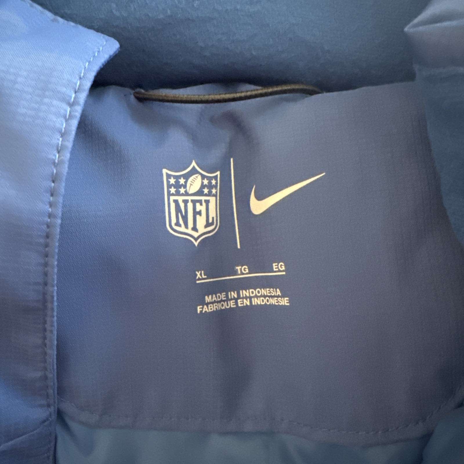 Nike NFL Shield Mens XL Blue Football Down Hooded Puffer Jacket DC3054-431 NEW
