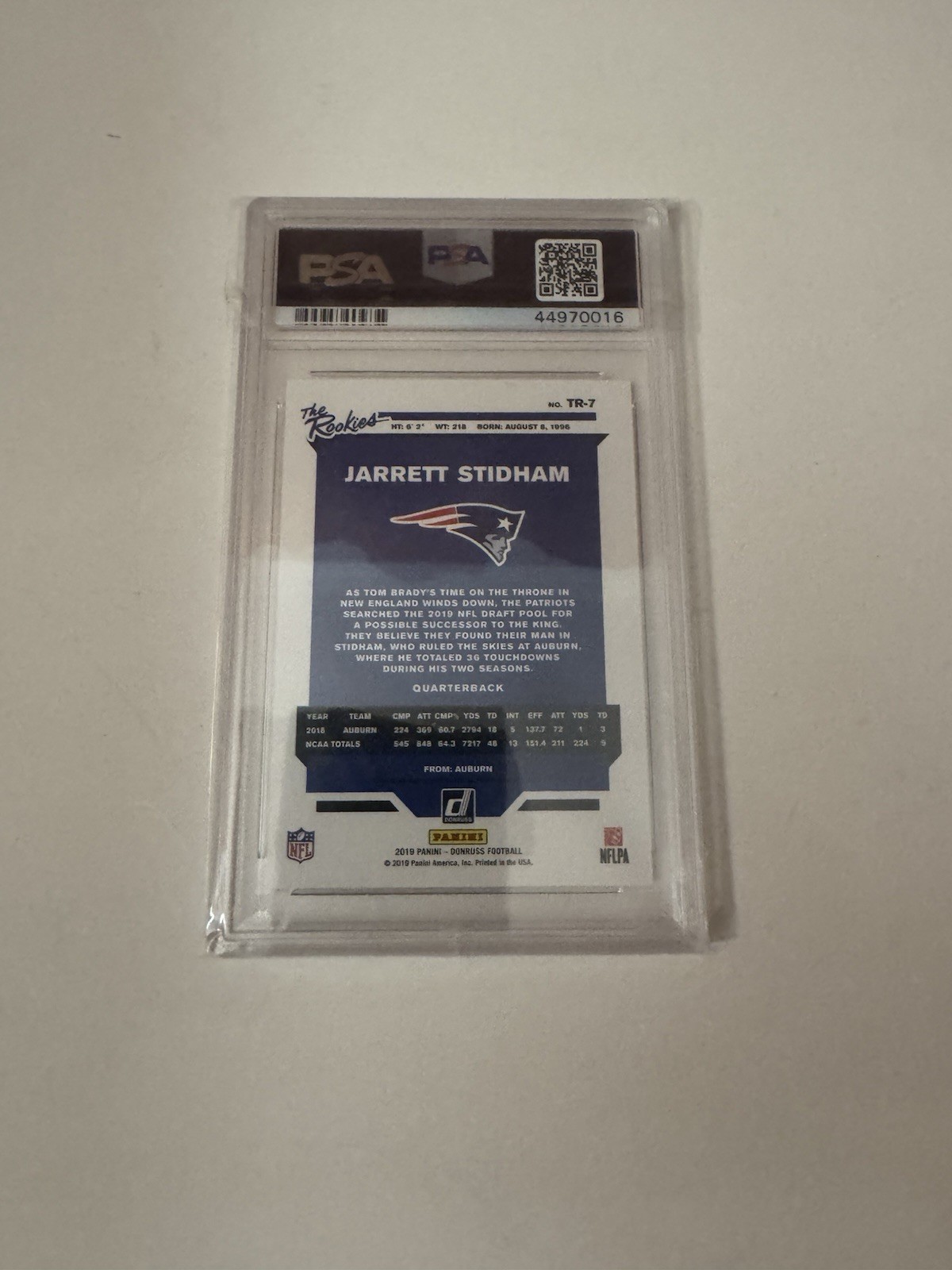 JARRETT STIDHAM 2019 PANINI DONRUSS THE ROOKIES AUTOGRAPH RC 246/299 PSA 9
