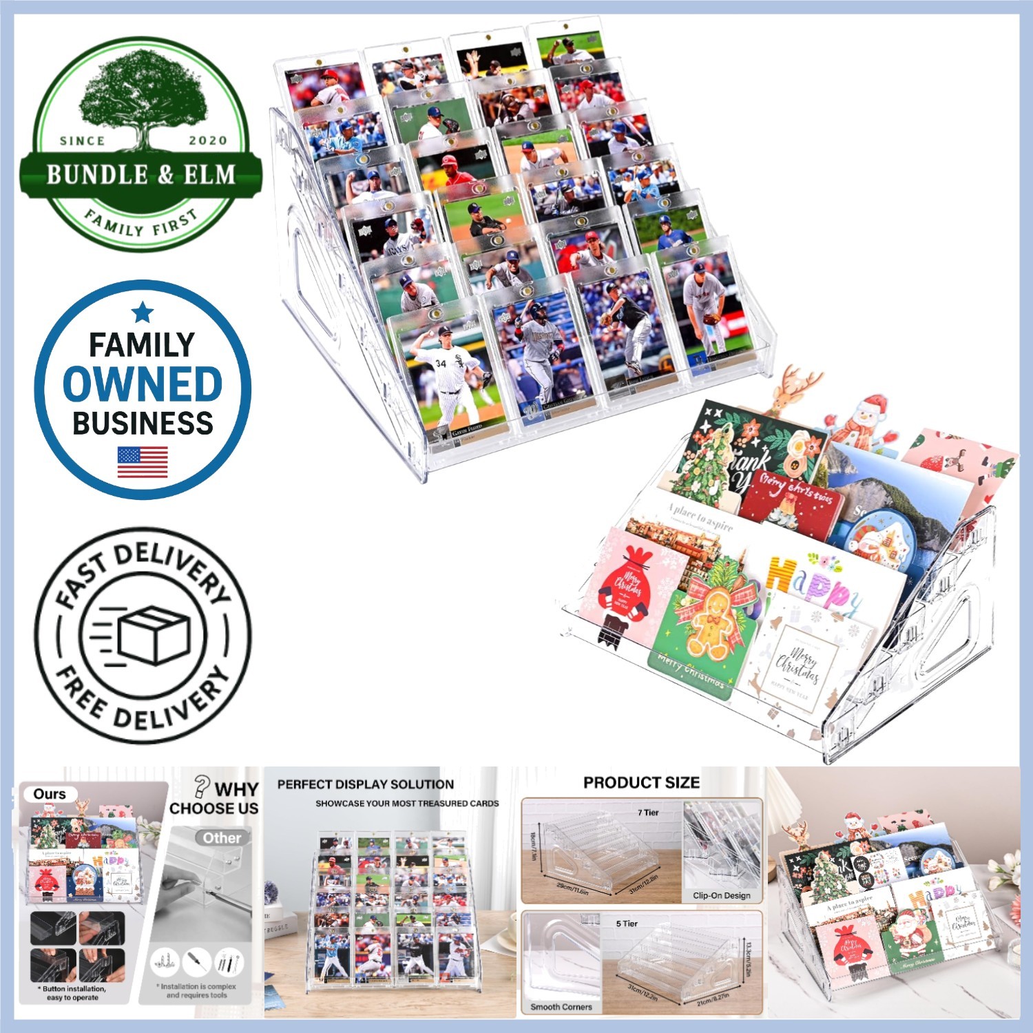 5 Tier Acrylic Card Display Stand for Trading Baseball PSA Sports Collection