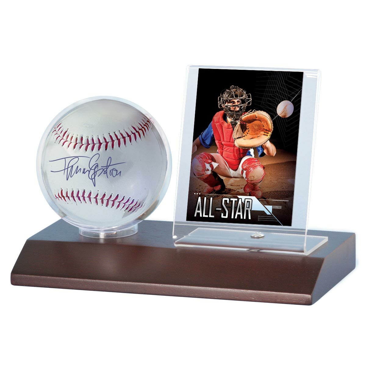 Ultra Pro Wood Base Ball & Card Holder (Dark Wood) Wooden Baseball Display Case