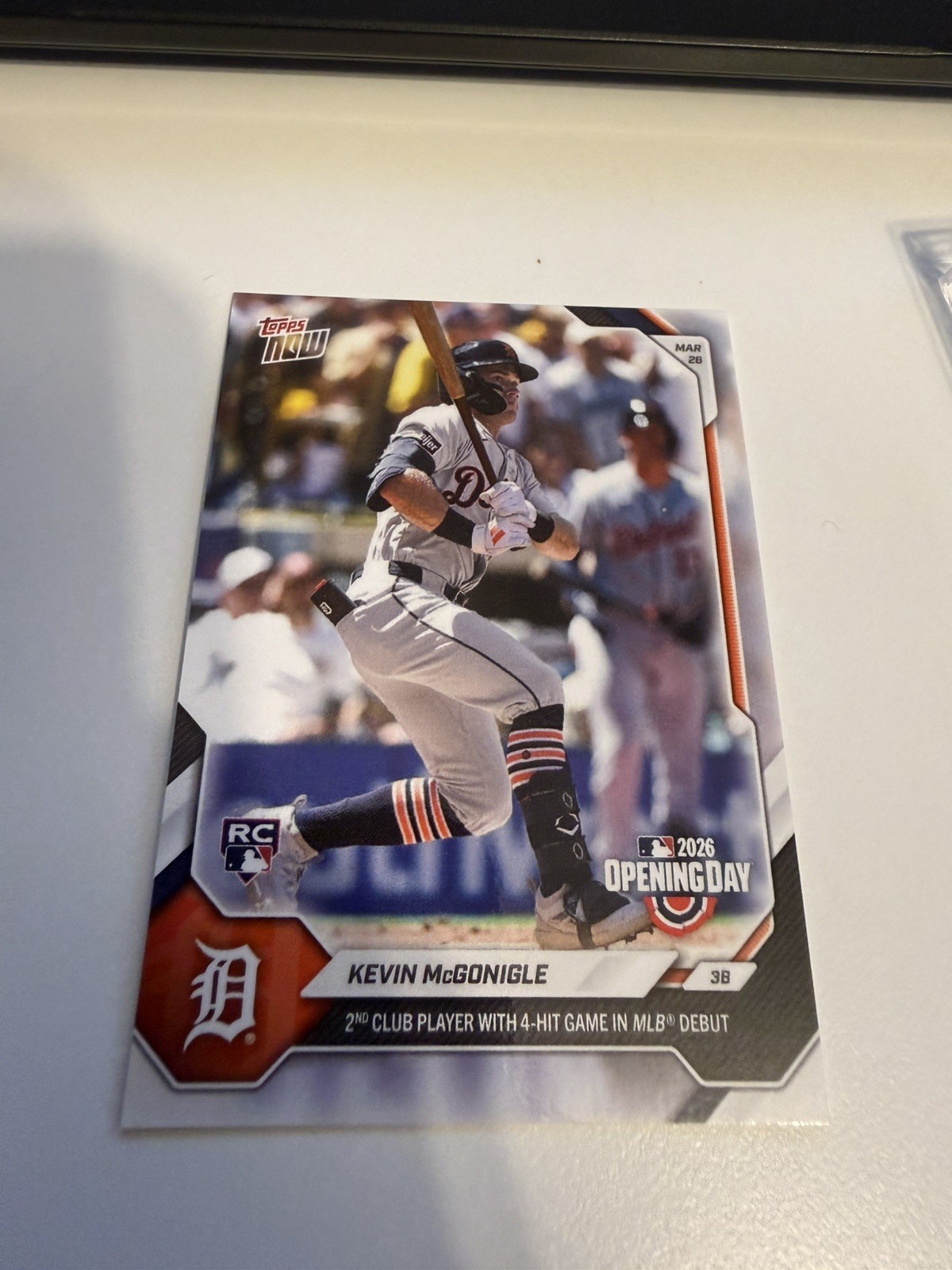 Kevin McGonigle RC Opening Day 4-Hit Debut – 2026 MLB Topps NOW – Card 7 In hand