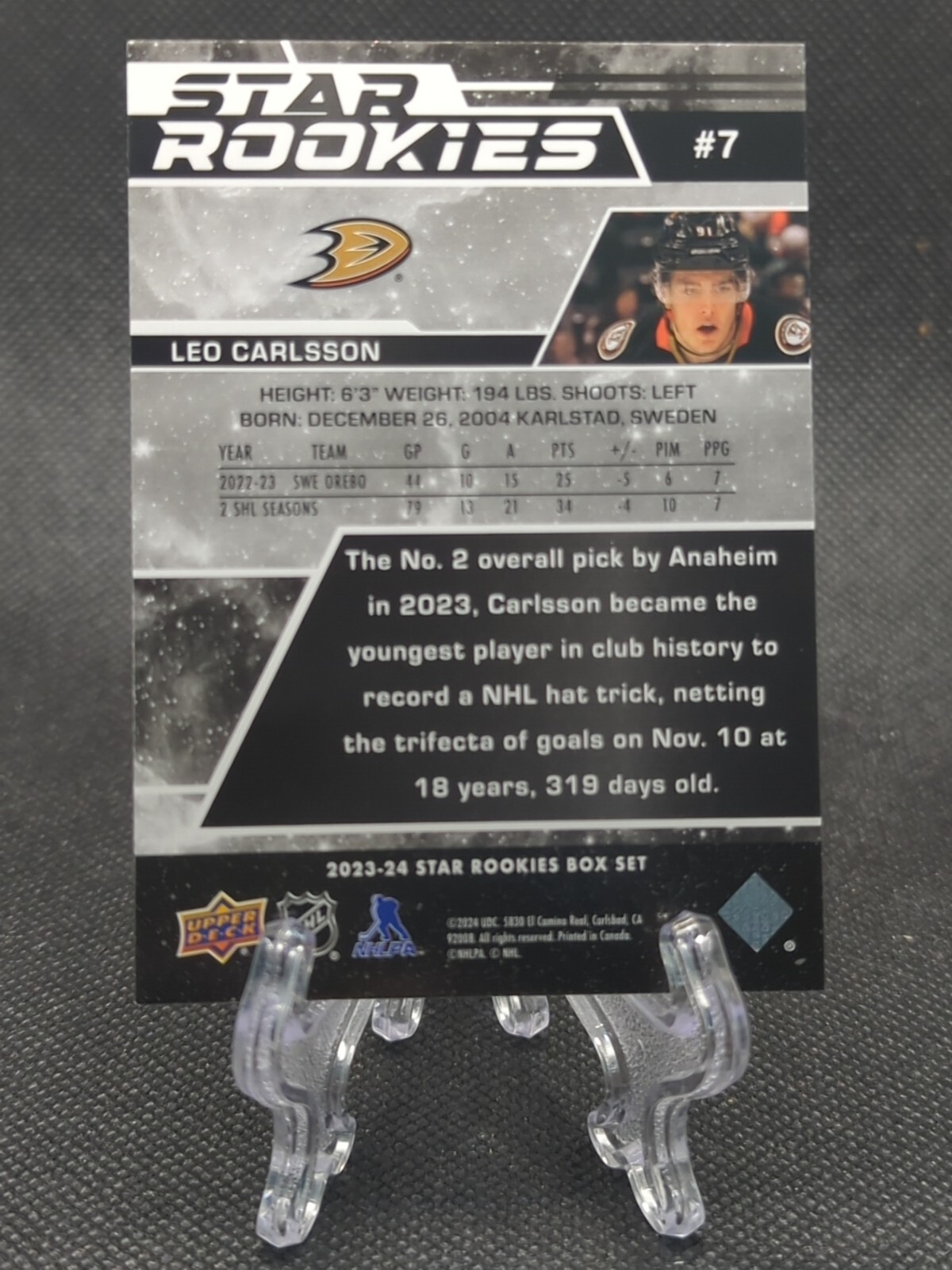 2023-24 UD Star Rookies Leo Carlsson #7 (RC) Anaheim Ducks