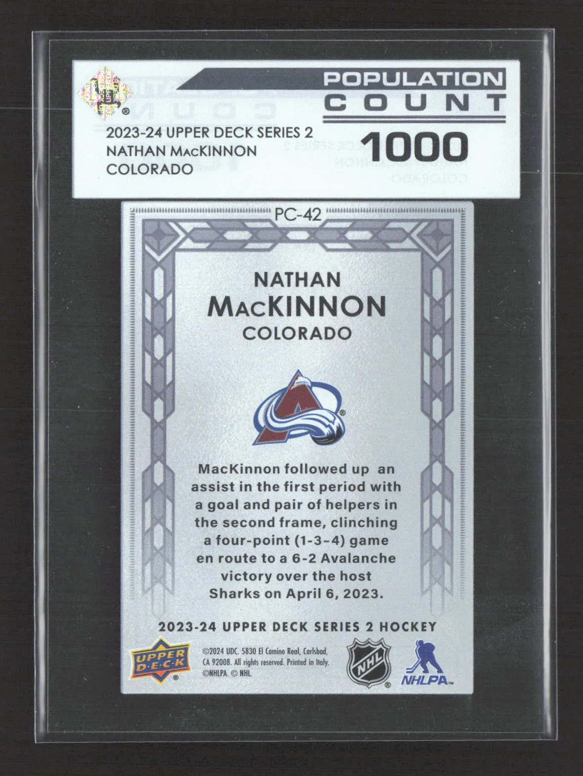 2024 Upper Deck Series 2 Population Count Nathan MacKinnon #PC-42 1000