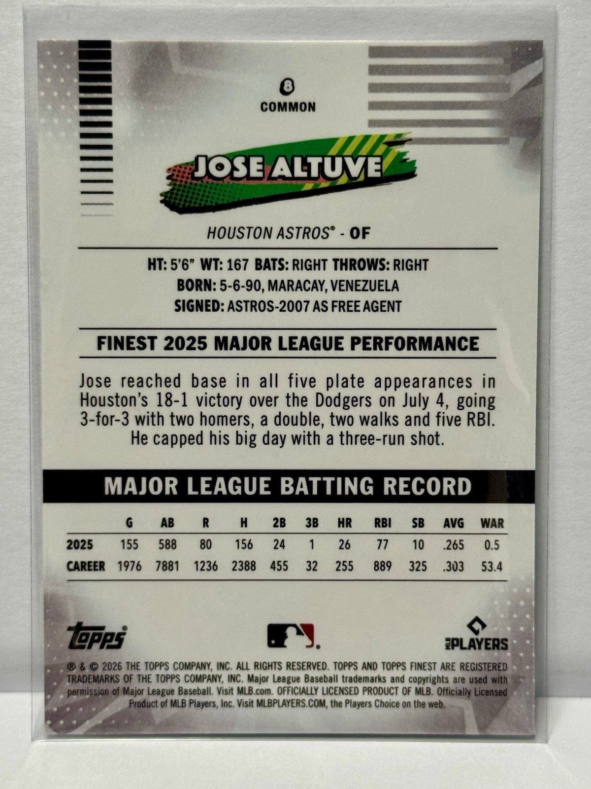 2026 Topps Finest Jose Altuve #6 Common Mini Diamond Astros