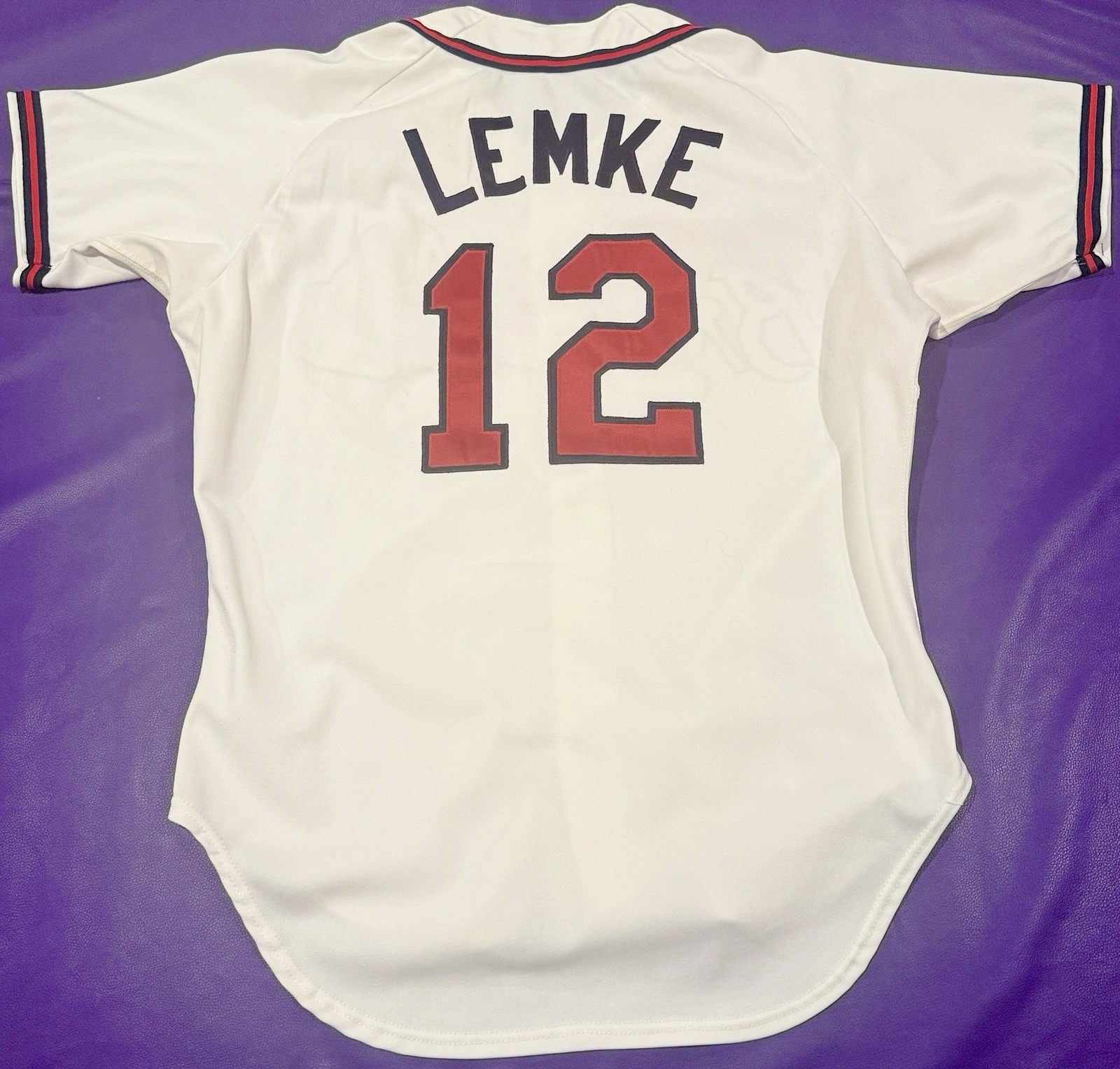 AUTHENTIC Rare Mark Lemke #12 ATLANTA BRAVES On Field Pro Cut RAWLINGS JERSEY 48