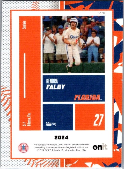 2024 ONIT Athlete NIL Florida Softball #58 Kendra Falby Pink Holo Parallel