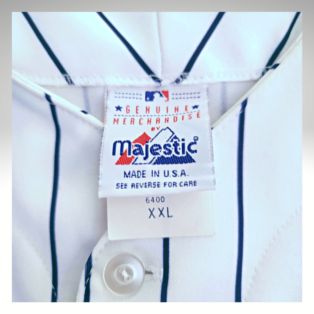 Vintage Majestic White Pin Striped New York Yankees Sewn Jersey Size XXL USA
