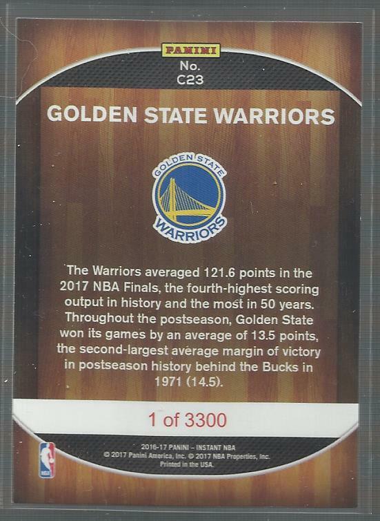 2016-17 PANINI INSTANT FINALS KEVIN DURANT / STEPH CURRY NBA CHAMPIONS 1/3300