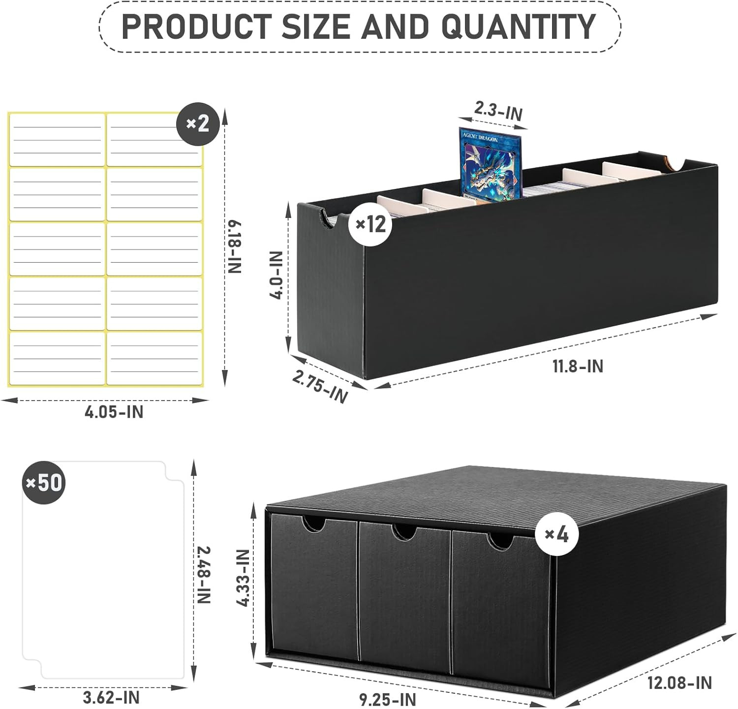 Homthy Trading Card Storage Box, Includes 12 Pack with 50 Card Dividers, Cardboa