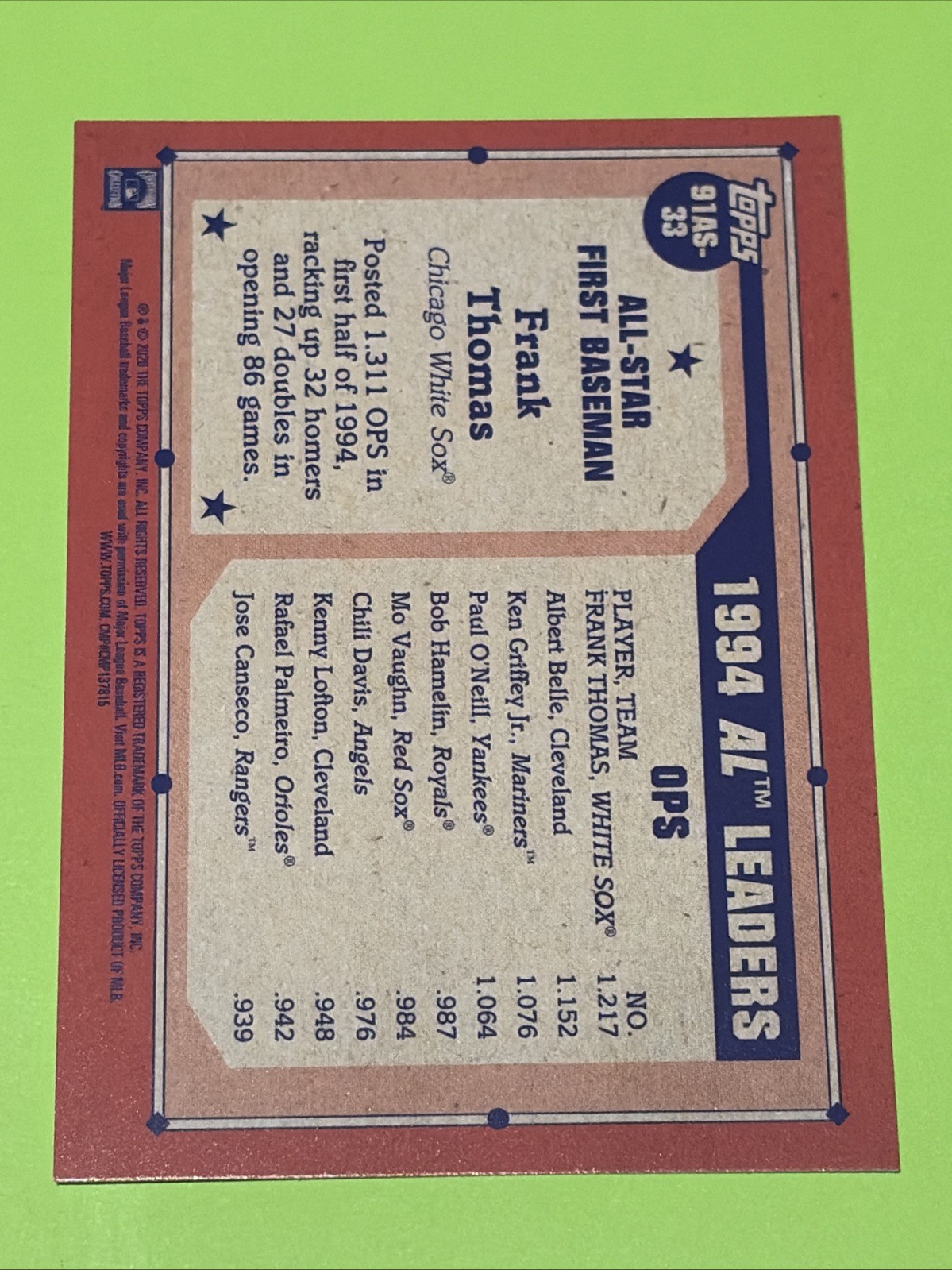 2026 Topps Series 2 – Frank Thomas 1991 All-Star Throwback #91AS-33