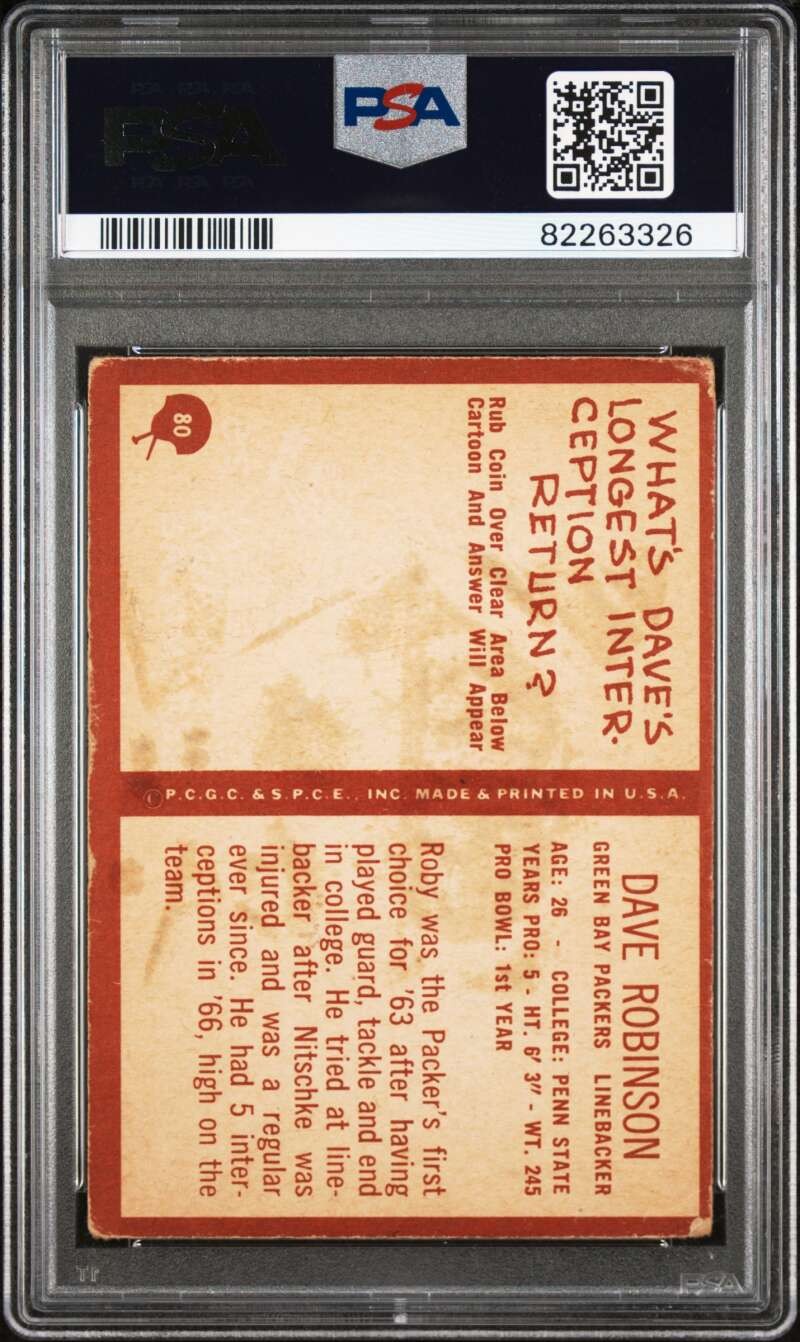 1967 Philadelphia Dave Robinson #80 Rookie PSA 2 Green Bay Packers DA1060