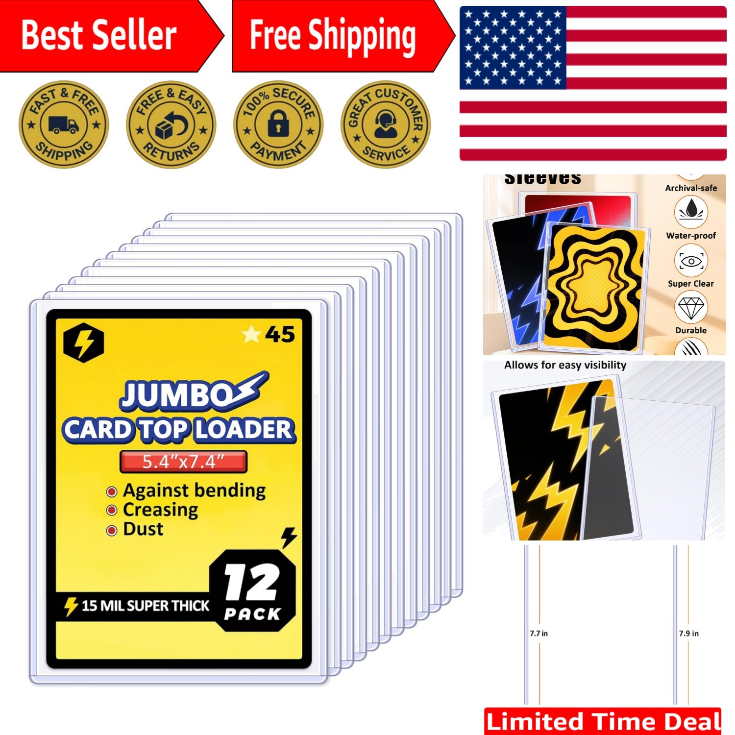 Jumbo Card Hard Sleeves, Top Loader for 5.4X7.4″ Jumbo Card -12 Pack