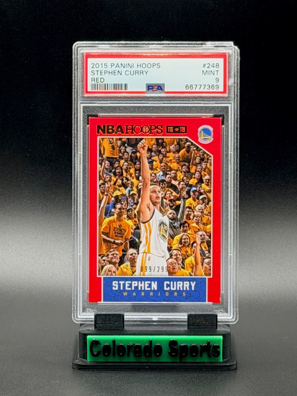STEPHEN CURRY 2015-16 Panini Hoops #248 Red 099/299 *Chip* PSA 9 Mint