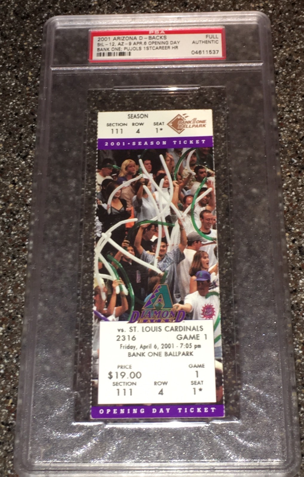 Albert Pujols St. Louis Cardinals Home Run Ticket Stub Run #1-703 100% PSA 1/1