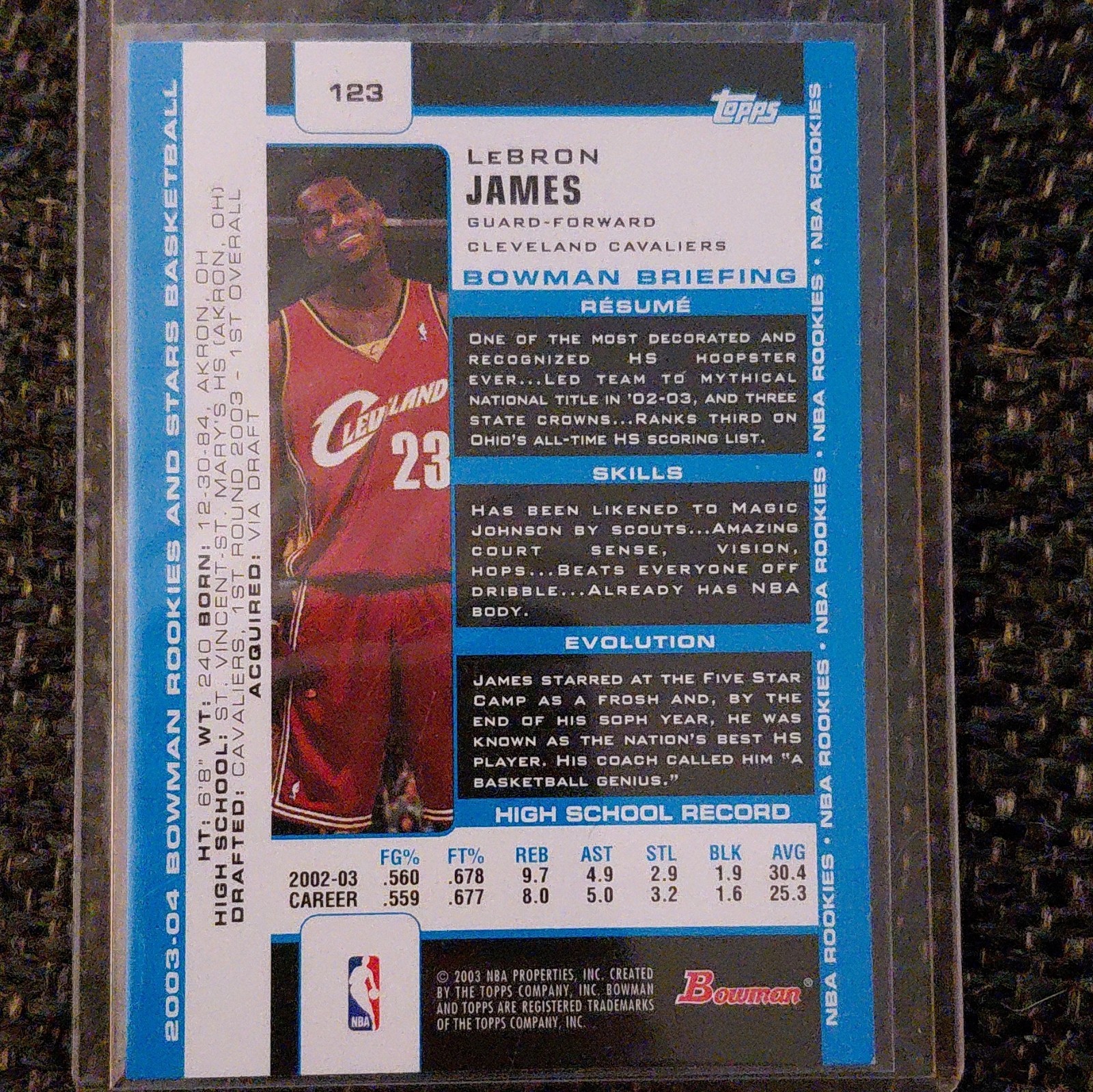 Topps 2003-04 Bowman Rookies & Stars LeBron James Rookie #123 Cavaliers