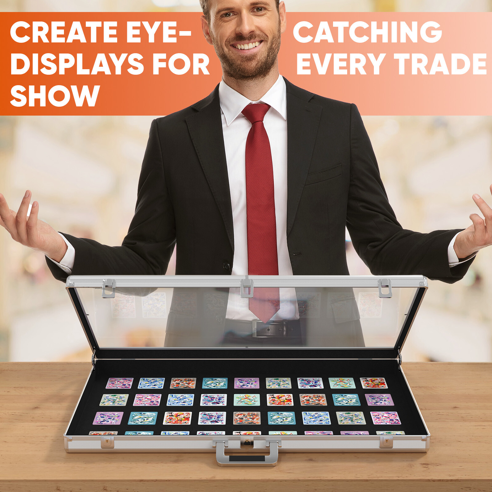 Aluminum Acrylic Table Top Trade Show Portable Display Case Trading Card/Jewelry