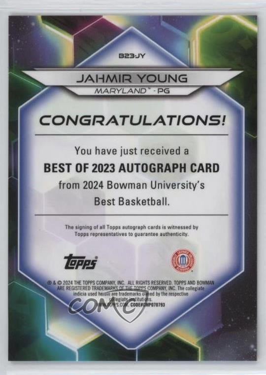 2023-24 Bowman U Best of Gold Refractor 46/50 Jahmir Young #B23-JY Auto 1cc7